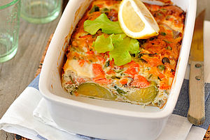 Lachs in mediterranem Gemuesegratin